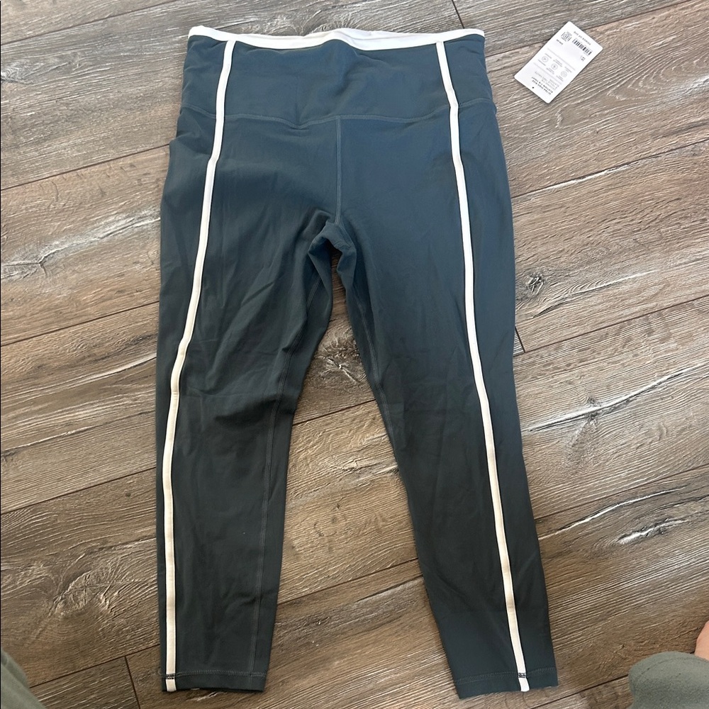 Athleta Dark Gray Leggings with White Stripes